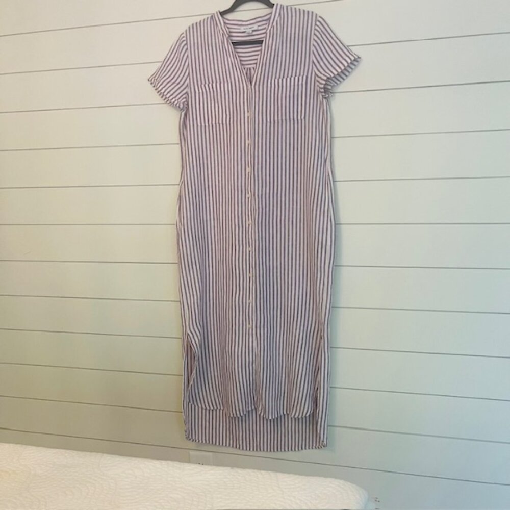 Pure Navy Saks off Fifth Breezy White Striped  Shirt Dress in Linen Size MED